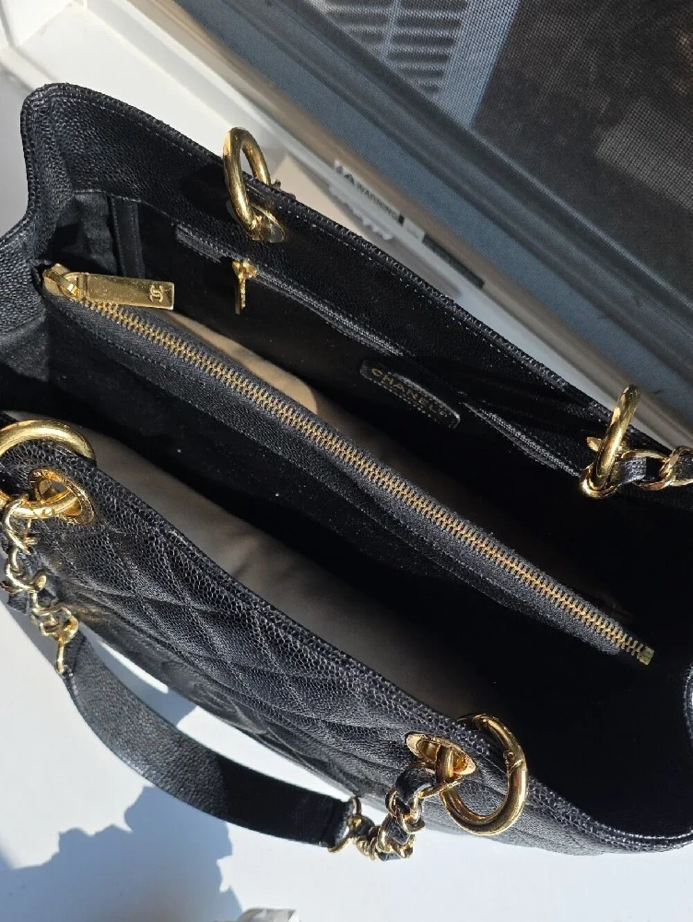 Excellent Chanel GST Grand Shopping Black Caviar Leather Tote & Gold Hardware